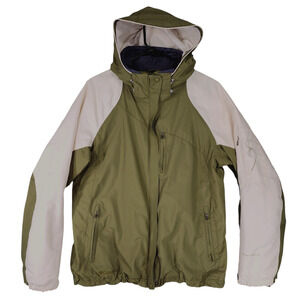 Columbia Interchange 3 in 1 Parka Jacket Women sz L Olive Green White Lime Nylon